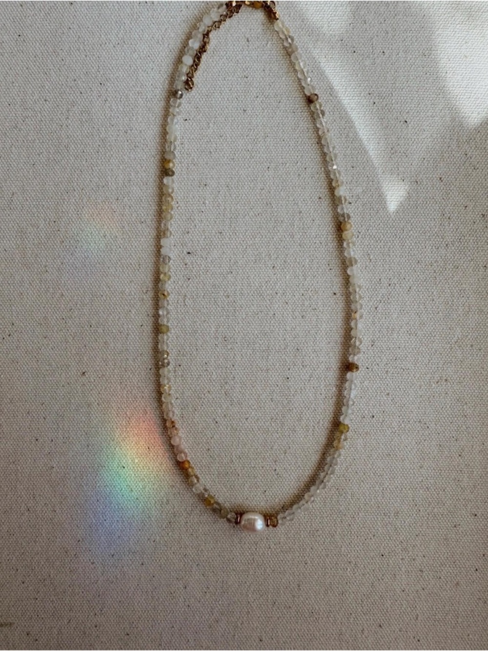Delicate Citrine and Gold Beaded Necklace with Freshwater Pearl Accent